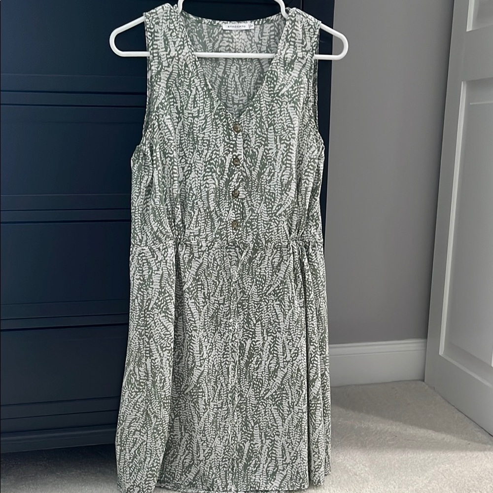 Sage Green and white Sleeveless V-Neck Sundress